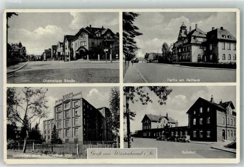 Wüstenbrand Bahnpost Dresden Hof Chemnitzer Straße am Rathaus Bahnhof Bettfedernfabrik Rob. Arthur Stoll Oldtimer