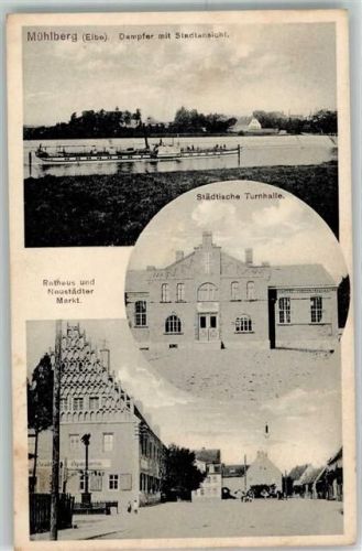 Mühlberg Dampfer Städtische Turnhalle Rathaus Neustädter Markt Raddampfer