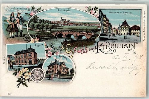 Kirchhain 1898 Tracht Marktplatz Rathaus Postamt Kreishaus