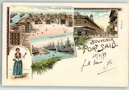 Port Said 1899 Rue du Comerce Tracht Segeldampfer