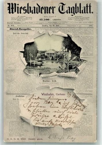 Wiesbaden 1901 Wiesbadener Tagblatt Abend-Ausgabe Kurhaus Passepartout