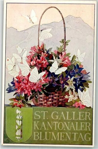 St. Gallen S. Gallo Schmetterling Alpenflora Blumentag 1911 Künstlerkarte