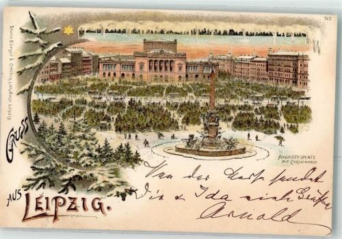 Leipzig 1898 Augstusplatz Christmarkt Mit Glimmerauflage