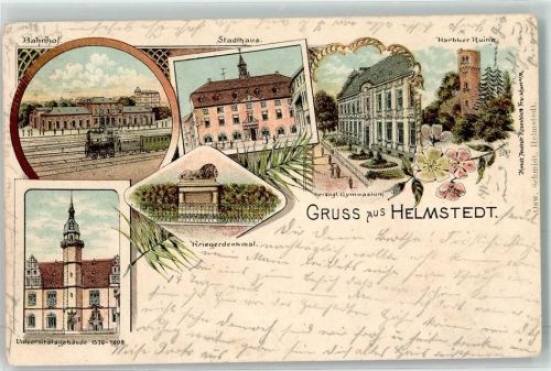 Helmstedt Universitätsgebäude Stadthaus Harbker Ruine Ktiegerdenkmal Litho
