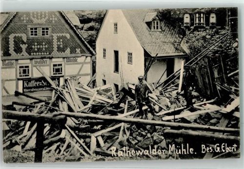 Hohnstein 1906 Rathewalder Mühle Wasser Katastrophe im Amselgrund