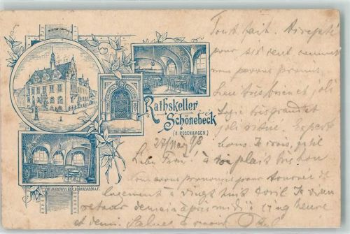 Schönebeck 1898 Rathaus Gasthaus Ratskeller Lithographie Vorläufer