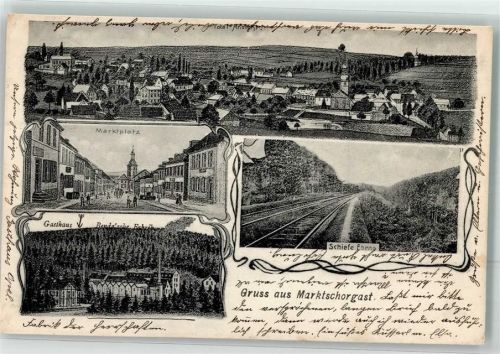 95509 W8581 Marktschorgast 1905 Lithographie Schiefe Ebene Marktplatz Fabrik