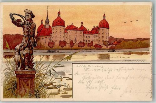 Moritzburg 1901 Künstlerkarte Schloß Moritzburg Statue sign. Franz Hochmann