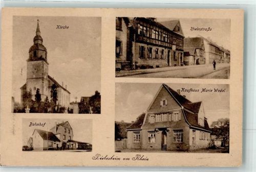64584 W6083 Biebesheim am Rhein 1920 Gebrauchsspuren Rheinstraße Bahnhof Kaufhaus Marie Wedel