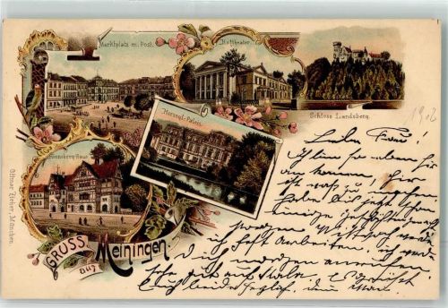 Meiningen 1902 Schloß Landsberg Herzogl. Palais Henneberghaus Hoftheater Verlag Ottmar Zieher
