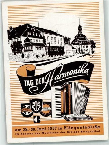 08248 O9650 Klingenthal 1957 - Tag der Harmonika 1957 Musikinstrumente Sonderstempel