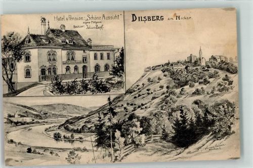 Dilsberg 1912 Hotel Schöne Aussicht Neckarschleife signiert