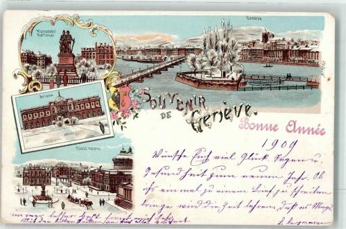 Genève Genf Gruss aus mit Glimmerauflage AK Winterlitho Lithographie / Künstlerkarte