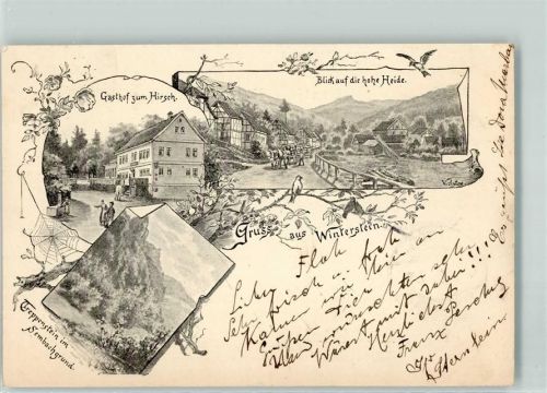 Winterstein 1901 Gasthaus zum Hirsch Blick auf die hohe Heide Treppenstein im Sembachgrund sign.