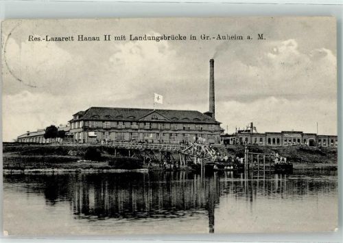 Großauheim Res.-Lazarett Hanau II Landungsbrücke Rot-Kreuz-Fahne