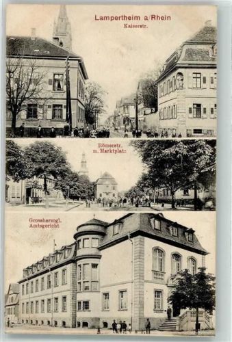 Lampertheim 1908 Grossherzgl. Amtsgericht Römerstraße Marktplatz Kaiserstraße Bahnpost Mannheim-