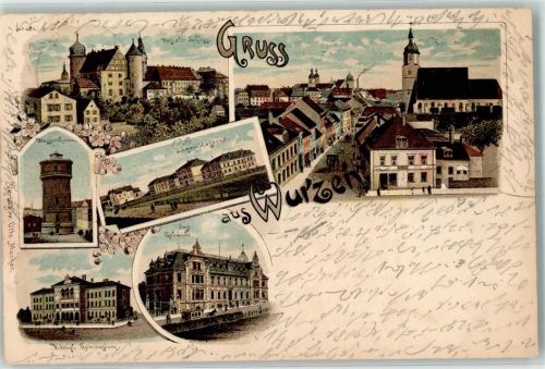 Wurzen 1903 Wasserturm Jägerkaserne Altes Schloß Postgebäude