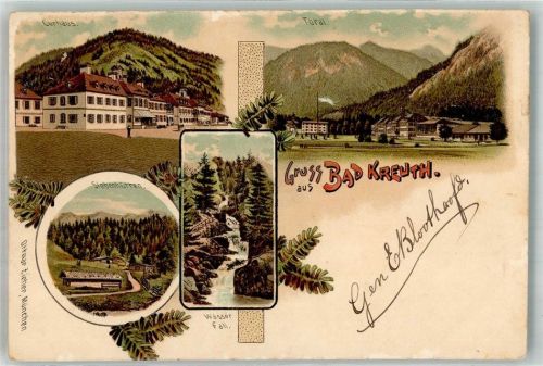 83700 W8185 Kreuth b Tegernsee 1910 Lithographie Zieher Ottmar Kurhaus Siebenhütten Wasserfall