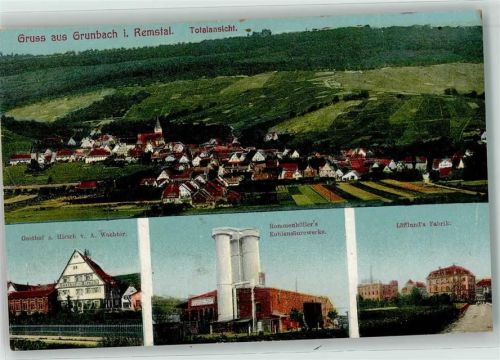 Grunbach Gasthaus zum Hirsch Rommenhöller´s Kohlensäurewerke Löffund´s Fabrik Kirche Gruss