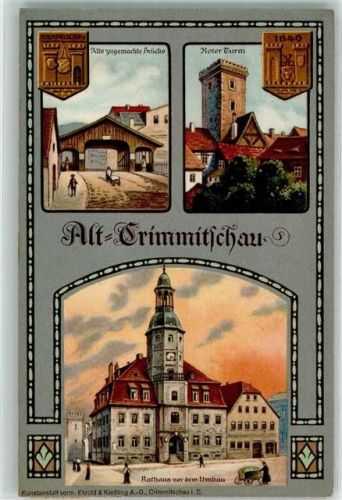 Crimmitschau 1914 Stadtrechtsfeier 1914 Zugbrücke Roter Turm Rathaus m. Turmbau