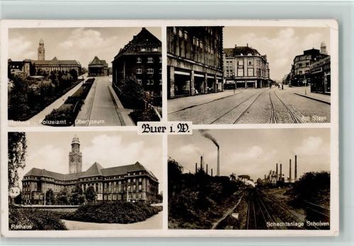 Buer 1940 Schachtanlage Scholven, Polizeiamt, Strasse am Stern, Rathaus,gute Erhaltung AK