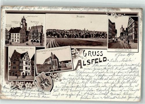 Alsfeld 1901 Marktplatz Rathaus Hochzeitshaus Augustinerkloster Dreifaltigkeitskirche
