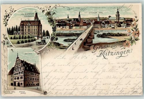 97318 W8710 Kitzingen 1897 Gebrauchsspuren Gruss aus - Litho, Kunstverlag Lautz AK