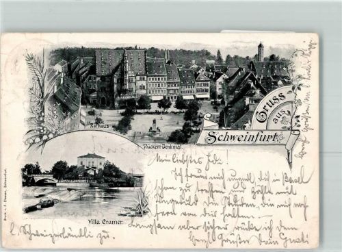 97421 W8720 Schweinfurt 1898 - Rathaus Rückert-Denkmal Villa Cramer