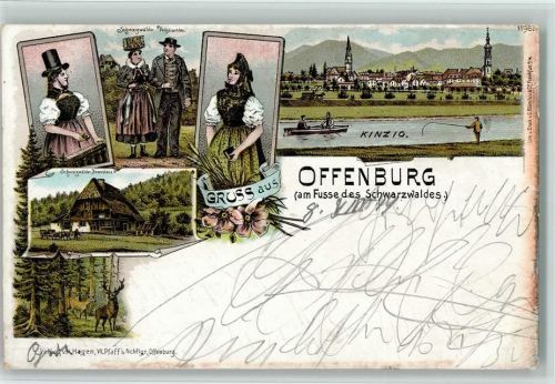 Offenburg Schwarzwälder Volkstrachten Schwarzwälder Bauernhaus Hirsch Ortsansicht Angler Ruderboot