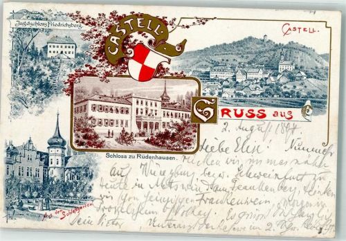 97355 W8711 Castell , Unterfr 1897 Lithographie Schloß zu Rüdenhausen Schloßgarten Jagdschloß Friedrichsberg