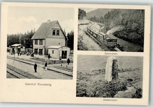 98701 O6314 Neustadt a Rennsteig Foto AK Bahnhof Rennsteig Zahnradbahn Dreiherrnstein
