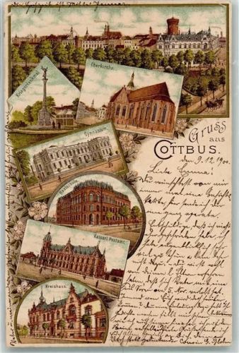 Cottbus 1900 Realschule Kreishaus Kaiserl. Postamt Oberkirche