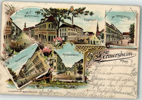 Germersheim 1900 Marktstraße Ringstraße Hauptstraße Königsstraße Lithographie