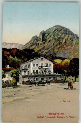 Marquartstein 1918 Gasthaus Prinzregent sign. Schmid Bahnpoststempel