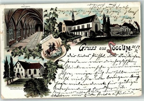 31547 W3076 Loccum 1896 Lithographie Wappen St. Georg Kloster Kreuzgang Georgskapelle