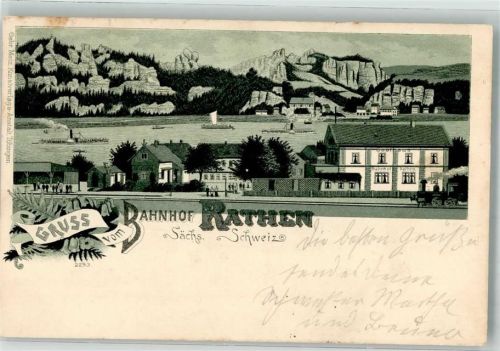 Rathen Kurort 1901 Bahnhof Gasthaus Eisenbahn Bahnpost Dresden Zug 442