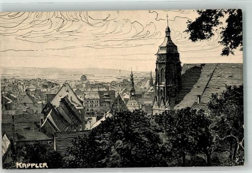 Pirna Alt-Pirna Vom Schloßberg aus sign. Kappler Zeichnung
