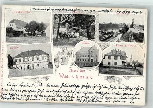 Weida 1904 Pfarre Schule Gasthaus Gut Schlag