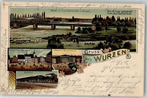 Wurzen 1901 Marktplatz Rathaus Bahnhof Mädchen-Bürgerschule