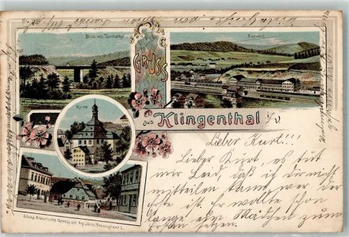 Klingenthal 1903 Bahnhof Kirche Sächs. Grenze Kgl. Nebenzollamt