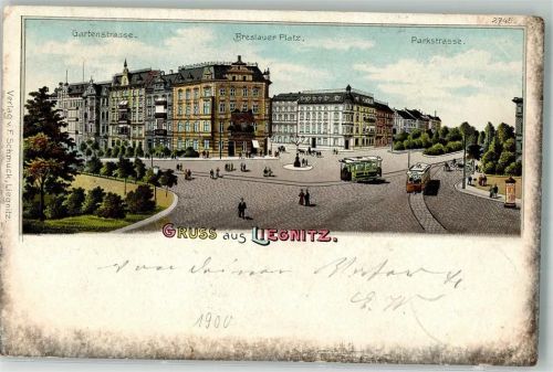 Liegnitz 1900 Bahnpost Dresden Kohlfurt Gartenstraße Breslauer Platz Straßenbahn Parkstraße