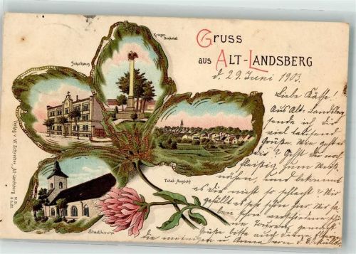 Altlandsberg 1903 Passepartout Blütenblatt Stadtkirche Schule Kriegerdenkmal