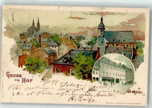 Hof 1899 Hotel zum weißen Lamm Lithographie