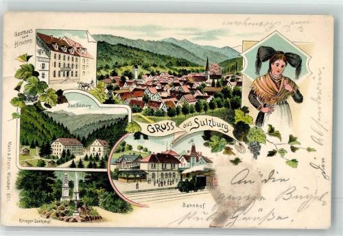 Sulzburg 1901 Gasthaus Zum Hirschen Kriegerdenkmal Bahnhof Eisenbahn Tracht