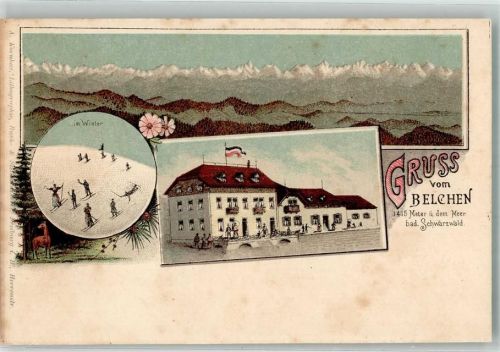 79677 W7869 Belchen im Schwarzwald Lithographie Belchen Skihang Reh Alpen