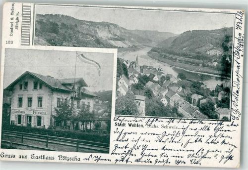 Wehlen Stadt 1901 Sächsische Schweiz Gasthaus Pötzscha Elbe Bahnpost Zug 526