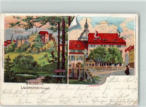 01778 O8246 Lauenstein , Sachs 1900 Lithographie Schloß Hotel zum Löwen