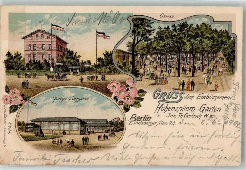 Friedrichshain 1902 Etablissement Hohenzollern-Garten Pariser Tanzsalon Lithographie