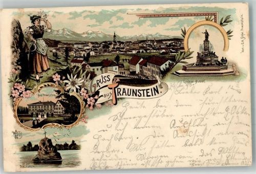 Traunstein 1898 Traunsteiner Tracht Der Traunstein Luitpold-Brunnen Edelweiß Verlag Ottmar Zieher-München