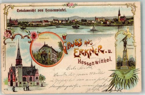 Erkner 1901 Hessenwinkel Genezareth-Kirche Lindenbad Friedensdenkmal